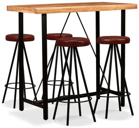 vidaXL Set mobilier bar, 5 piese, lemn masiv acacia și piele naturală