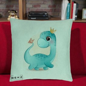 Perna Personalizata Dinozaur Bland Coroana Kawaii, 40x40 cm, Verde Menta, Husa Detasabila, Perna Inclusa, BEKZ®