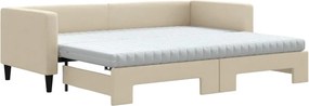 vidaXL Pat de zi cu extensie și saltele, crem, 80x200 cm, textil