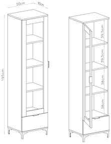 Mazzoni Vitrină LANA W-50 Bej (Șampanie) - DULAP CU O UȘĂ CU SERTAR