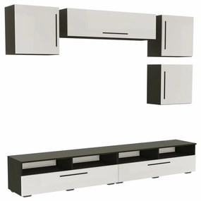 Living haaus Haga V17, Alb Lucios/Negru, MDF, L 240 cm