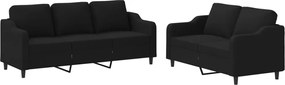vidaXL Set de canapele cu perne, 2 piese, negru, textil