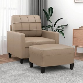 vidaXL Fotoliu canapea cu taburet, cappuccino, 60 cm, piele ecologică