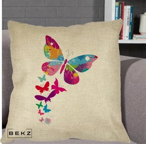 Perna Decorativa Fluturi Splash, 40x40 cm, Crem, Husa Detasabila, Perna Inclusa, BEKZ®