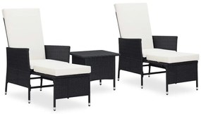 vidaXL Set mobilier de grădină cu perne, 3 piese, negru, poliratan