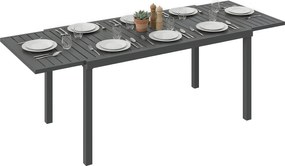 Outsunny Masă de Grădină Extensibilă 150/225x85x75 cm Masă de Luat Masa din Aluminiu cu Blat cu Șipcă pentru 6-8 Persoane Gri | Aosom Romania