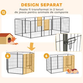 PawHut Gard pentru Câini, Incintă Modulară pentru Câini din 8 Secții pentru Interior și Exterior, 80x100 cm, Negru | Aosom Romania