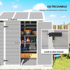 Outsunny Șopron de Grădină pentru Depozitare Unelte cu Pardosea, Două Uși și Încuietoare, 181x181x220 cm, Gri | Aosom Romania