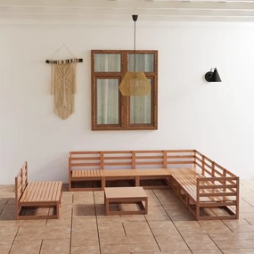 vidaXL Set mobilier de grădină, 10 piese, maro miere, lemn masiv pin