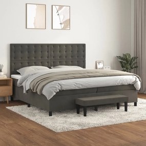 3138104 vidaXL Pat box spring cu saltea, gri închis, 200x200 cm, catifea