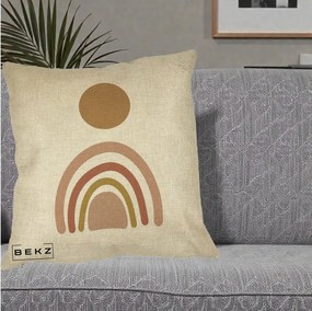 Perna Decorativa Boho Rainbow Sun, 40x40 cm, Crem, Husa Detasabila, Perna Inclusa, BEKZ®