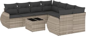 vidaXL Set canapele de grădină cu perne, 9 piese gri deschis poliratan