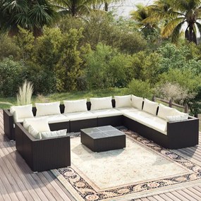 3102519 vidaXL Set mobilier de grădină cu perne, 11 piese, negru, poliratan