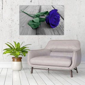 Tablou - Trandafir albastru cu tulpina verde (90x60 cm)