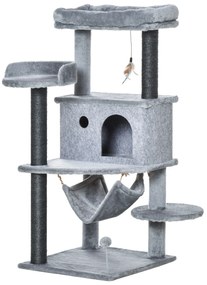 PawHut Arbore Răzuitoare pentru Pisici 48x48x107 cm Turn pentru Pisici cu Cavernă de Fetru Demontabilă Hamacă Paturi Platforme Gri | Aosom Romania