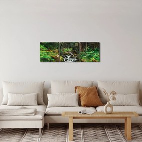 Tablou cu pârău în pădure (cu ceas) (90x30 cm)