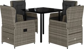 vidaXL Set mobilier de grădină cu perne, 5 piese, gri, poliratan