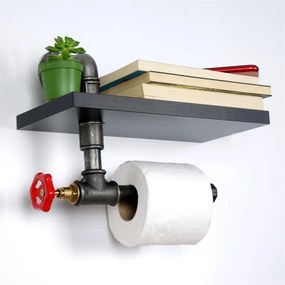 Suport de hârtie igienică cu raft BORU negru