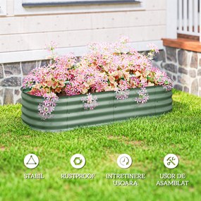 Outsunny Paturi Inaltate Galvanizate pentru Gradina, Cutie Inaltata din Metal cu Margine de Siguranta, pentru Cultivarea Florilor, Ierburilor, Verde