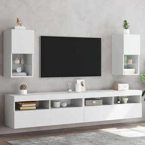 836988 vidaXL Comode TV cu lumini LED, 2 buc., alb, 30,5x30x60 cm