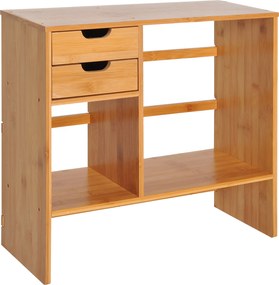 HOMCOM Organizator de Birou cu 2 Sertare și Rafturi pentru Documente, Bambus, 48x19,5x 46 cm, Culoare Lemn | Aosom Romania
