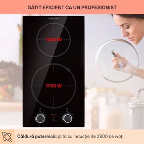 Klarstein Kochheld, plită cu inducție cu 2 zone, 2900 W, butoane rotative, sticla, negru