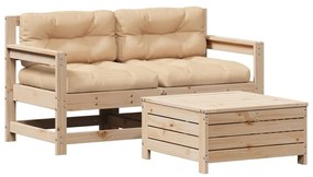 3250764 vidaXL Set mobilier grădină cu perne, 3 piese, lemn masiv de pin