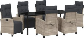 vidaXL Set de masă pentru grădină cu pernă 7 pcs Gri deschis poliratan