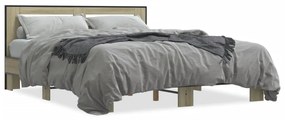3280093 vidaXL Cadru de pat, stejar sonoma, 160x200cm, lemn prelucrat și metal