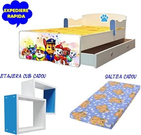 Pat copii Paw Patrol cu saltea si sertar