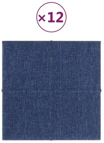 Panouri de perete 12 buc. albastru 30x30 cm textil 1,08 m   12, Albastru, 30 x 30 cm