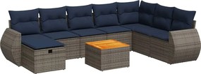 vidaXL Set canapele de grădină, 9 piese, cu perne, gri, poliratan