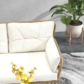 Outsunny Set Mobilier Grădină 4 Persoane, 3 Piese cu Măsuță de Cafea, Perne Confortabile Incluse, Ratan Crem | Aosom Romania