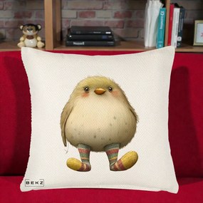 Perna Decorativa Pui Pufos cu Sosete Dungate, 40x40 cm, Crem Reliefat, Husa Detasabila, Perna Inclusa, BEKZ®