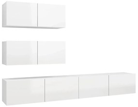 Set de dulapuri TV, 4 piese, alb extralucios, PAL 1, Alb foarte lucios, 100 x 30 x 30 cm