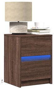 vidaXL Noptiere cu lumini LED, 2 buc., stejar maro, lemn prelucrat