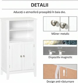 Kleankin Dulap Baie cu Rafturi Reglabile, Design Rezistent la Umiditate și Anti-Inclinare, 50x30x93 cm, Alb | Aosom Romania