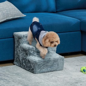 PawHut Scăriță pentru câine cu 3 trepte scăriță pentru pisică scară antiderapantă pentru animale 46 x 35 x 35 cm gri deschis | Aosom Romania