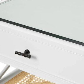 Noptiera, Masuta Laterala LUX, Lemn, Rattan, Bahamas alb