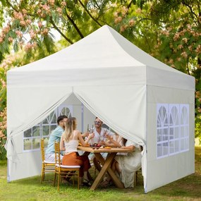 ABCCANOPY – Cort pavilion pliabil 3x3 m, înălțime reglabilă 3 trepte, pereți cu ferestre transparente, impermeabil, protecție împotriva zăpezii și ploii, Bej,
