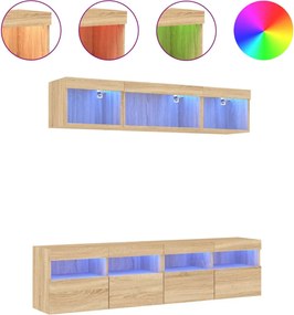 vidaXL Unități de perete TV cu LED-uri, 5 piese, stejar sonoma, lemn