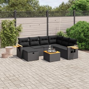 3265549 vidaXL Set mobilier de grădină cu perne, 8 piese, negru, poliratan