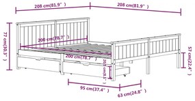 Cadru de pat cu 2 sertare, alb, 200x200 cm, lemn masiv de pin Alb, 200 x 200 cm, 2 Sertare