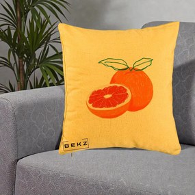 Perna Decorativa Grepfrut Citrus, 40x40 cm, Galben, Husa Detasabila, Perna Inclusa, BEKZ®