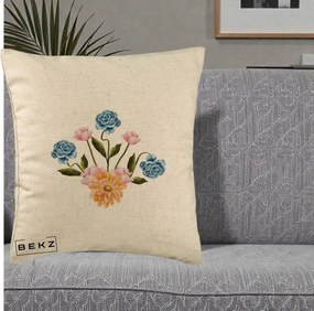 Perna Decorativa Buchet Primavara Acuarela, 40x40 cm, Bej, Husa Detasabila, Perna Inclusa, BEKZ®