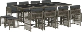 vidaXL Set mobilier de grădină cu perne, 13 piese, gri, poliratan