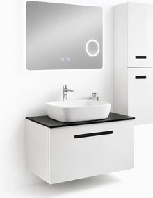 Set Mobilier Baie Troia 80 cm oglinda cu LED, dezaburire si lupa, lavoar ceramic, blat compozit, soldat inclus, MDF total (WB-BC202)