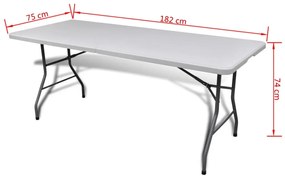 Masa de exterior pliabila din HDPE 182 cm, Alb