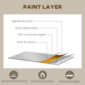 Oglindă arcuită pentru casă și birou cu suport de perete din sticlă groasă și metal, 62x2,5x110 cm, de culoare negru HOMCOM | Aosom Romania
