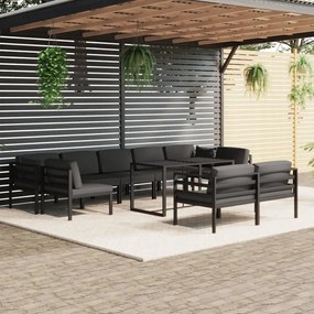 vidaXL Set mobilier relaxare grădină 10 piese perne aluminiu antracit